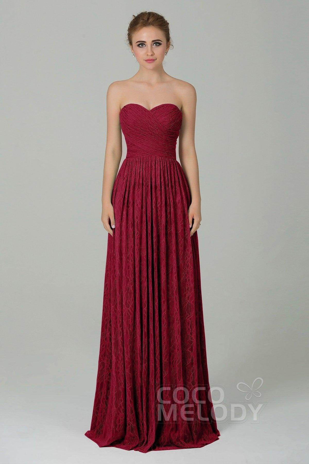 Sheath-Column Floor Length Lace Bridesmaid Dress COZK16013 - COCOMELODY